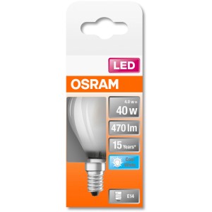 Osram E14 LED-Lampe in Tropfenform, 4W, 470 Lumen, neutralweißes Licht.
