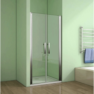 Duschparadies Nischentür 90x195cm, Doppeltür aus 6mm Nano Glas mit Chromrahmen.