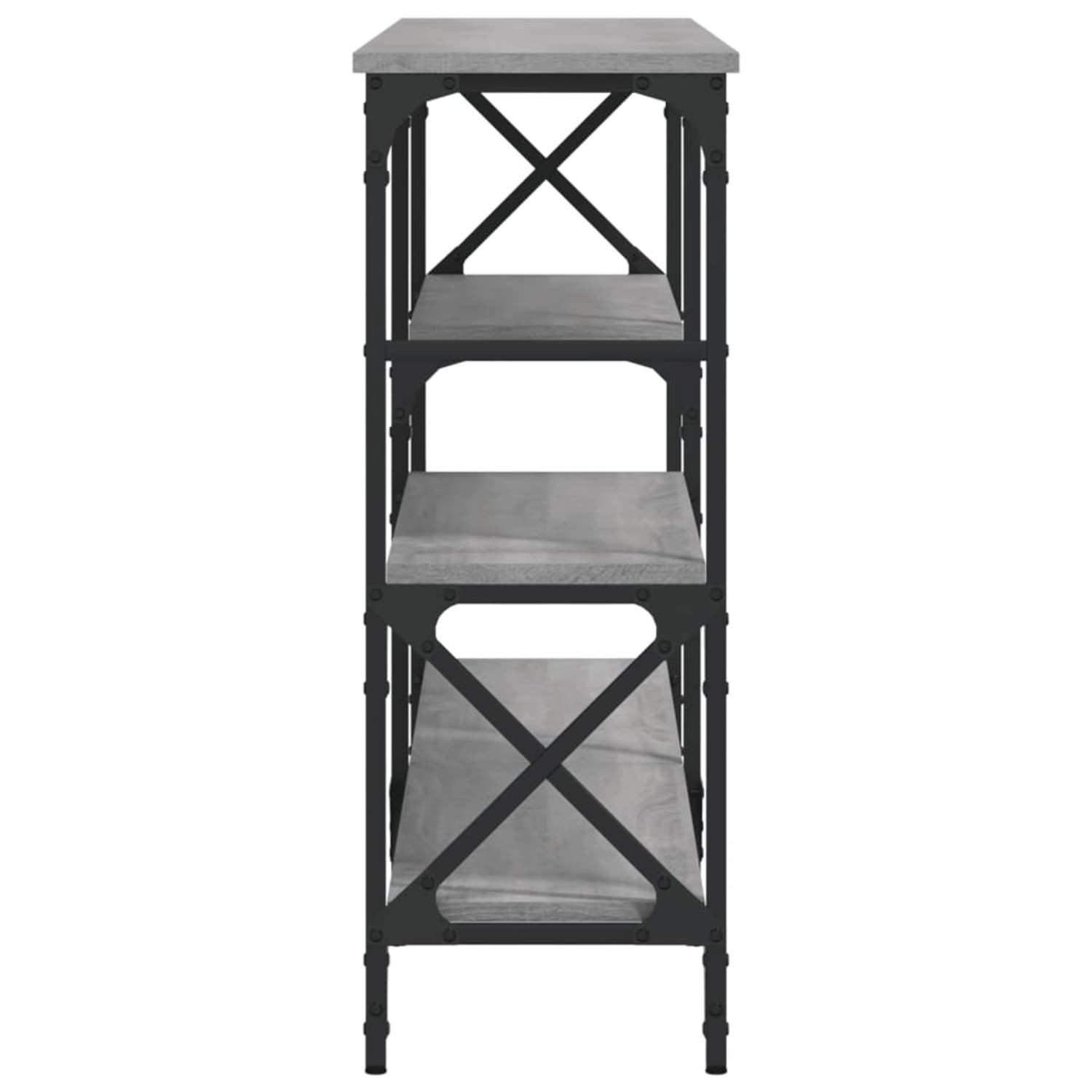 vidaXL Konsolentisch Grau Sonoma, 180 cm breit, mit Stahlrahmen und Ablageflächen aus Holzwerkstoff.