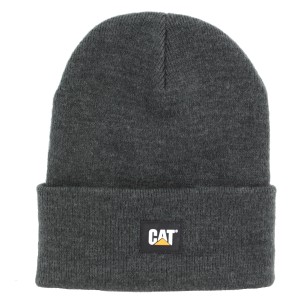 Dunkelgraue Cat Strickmütze für Arbeitskleidung, ideal für den Winter.
