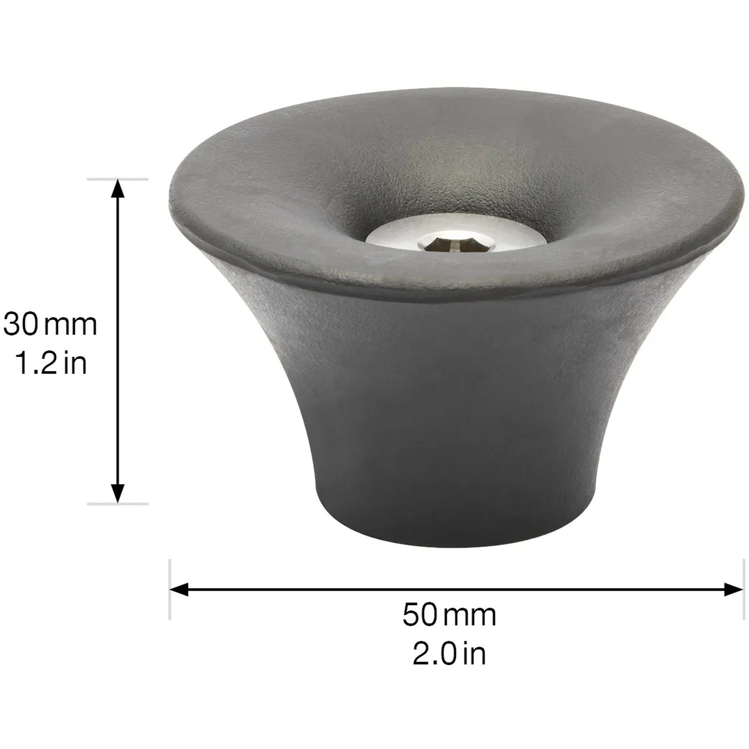 Schwarzer Wagner Bodentürstopper EH5202 aus Gummi mit Edelstahlschraube, 50 mm Durchmesser.