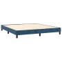 Dunkelblaues Boxspringbett (160x200 cm) mit Samtbezug und Holzlattenrost.