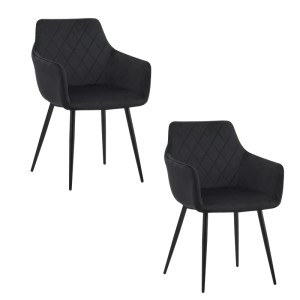 2er Set: Schwarze Albatros Esszimmerstühle SALO mit Samtbezug und gesteppter Rückenlehne.