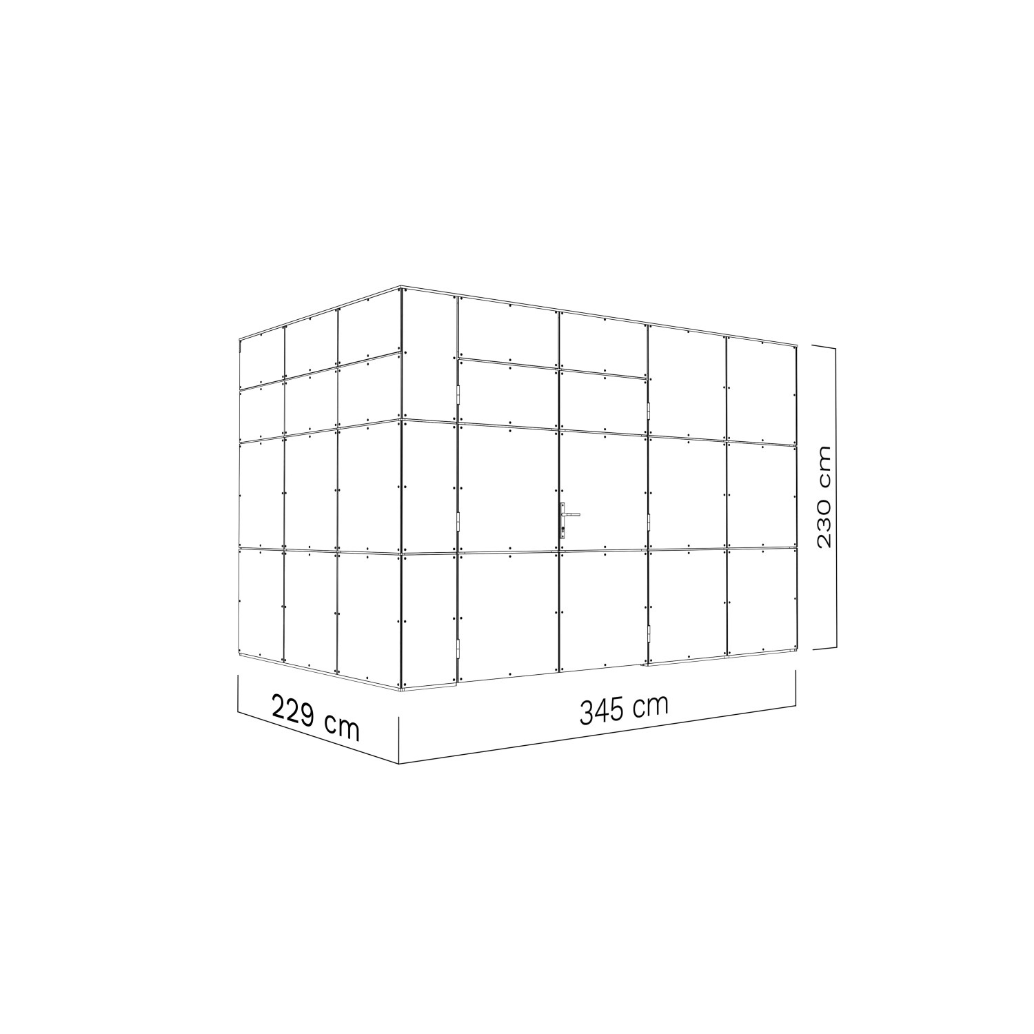 Technische Zeichnung Gartenhaus Bertilo HPL 2 Italian Walnut, 345x229 cm, Weekendhaus