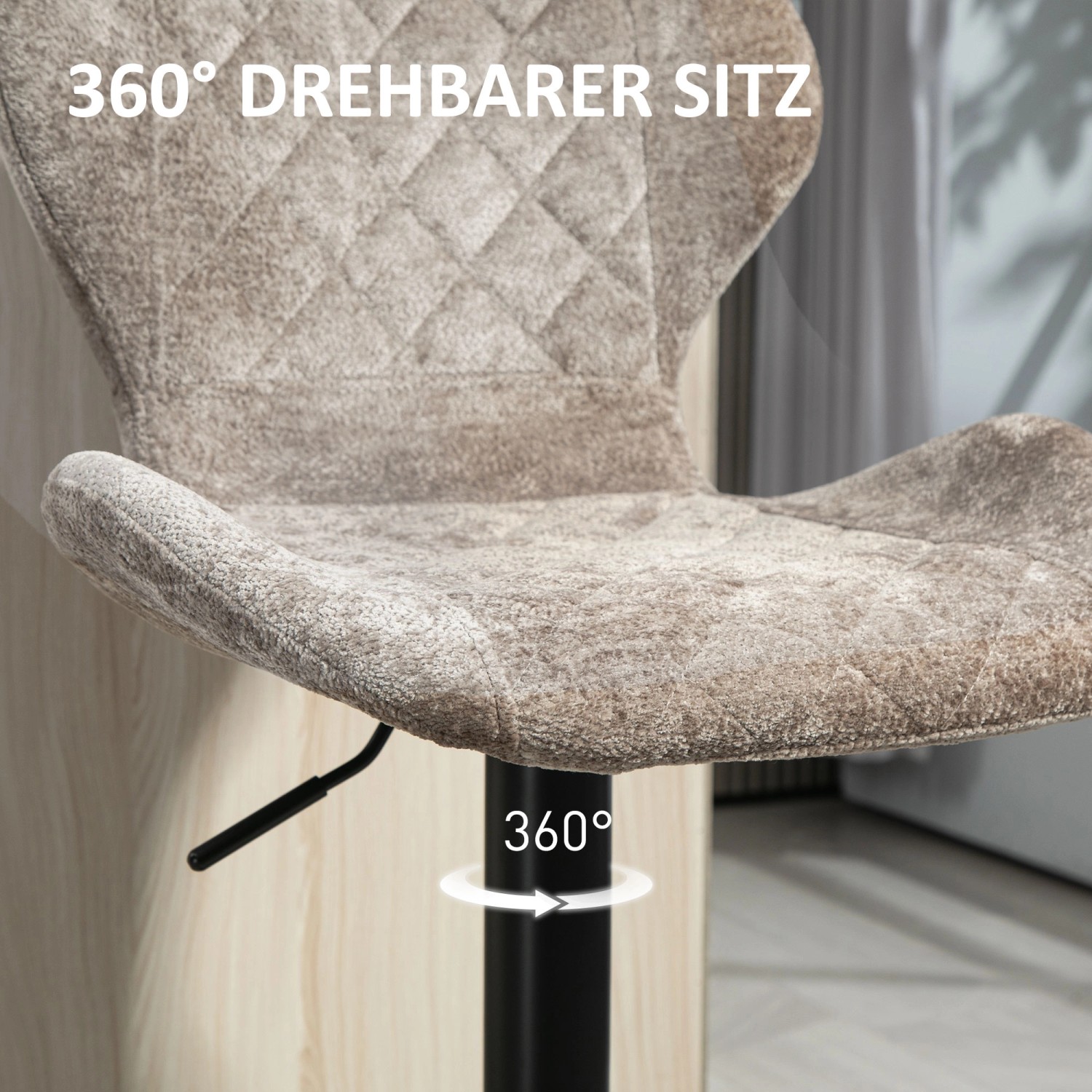 Detailaufnahme: Brauner HOMCOM Barhocker mit 360° drehbarem Sitz und Lehne.