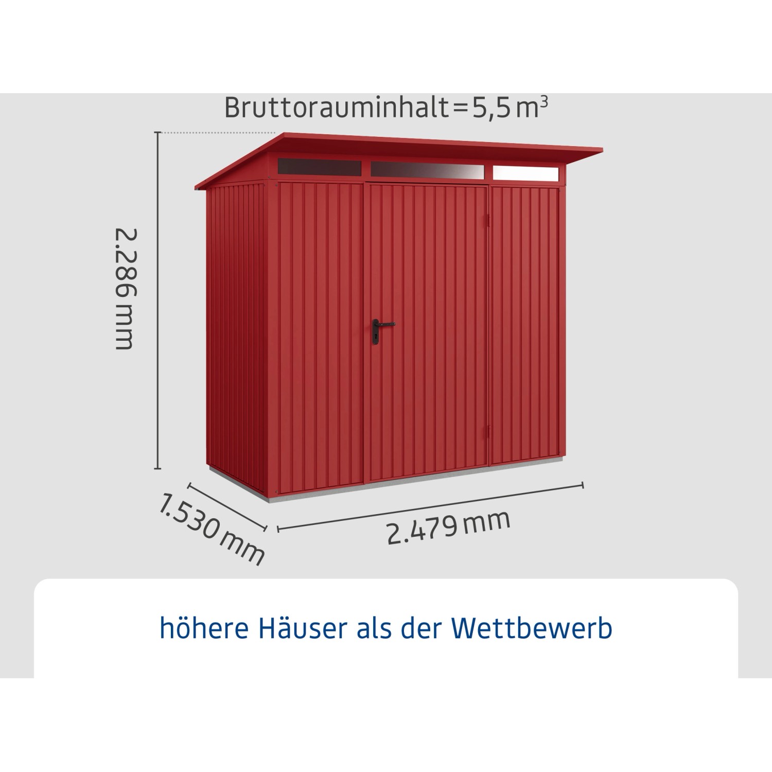 Ecostar Gerätehaus Trend, Pultdach, purpurrot, mit Maßen. Metall Gerätehaus für Garten.