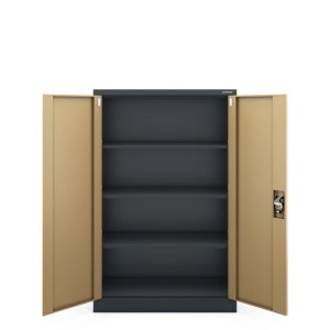 JAN NOWAK Büroschrank KEVIN, 140x90x40 cm, anthrazit/nussbaum, mit offenen Türen und drei Einlegeböden.