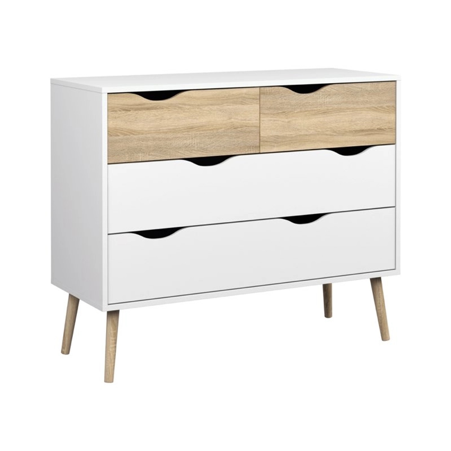 ebuy24 Kommode Napoli mit 2 Kleinen und 2 Grossen Schubladen Weiss Eiche