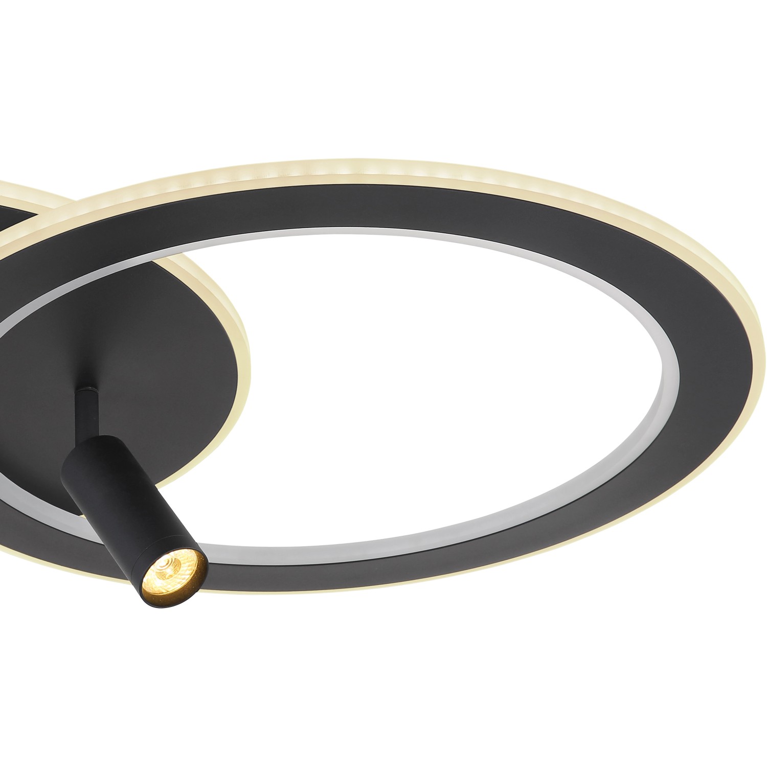 Moderne, dimmbare LED-Deckenleuchte Marian, 2-flammig, schwarz matt mit Farbwechsler und Fernbedienung.