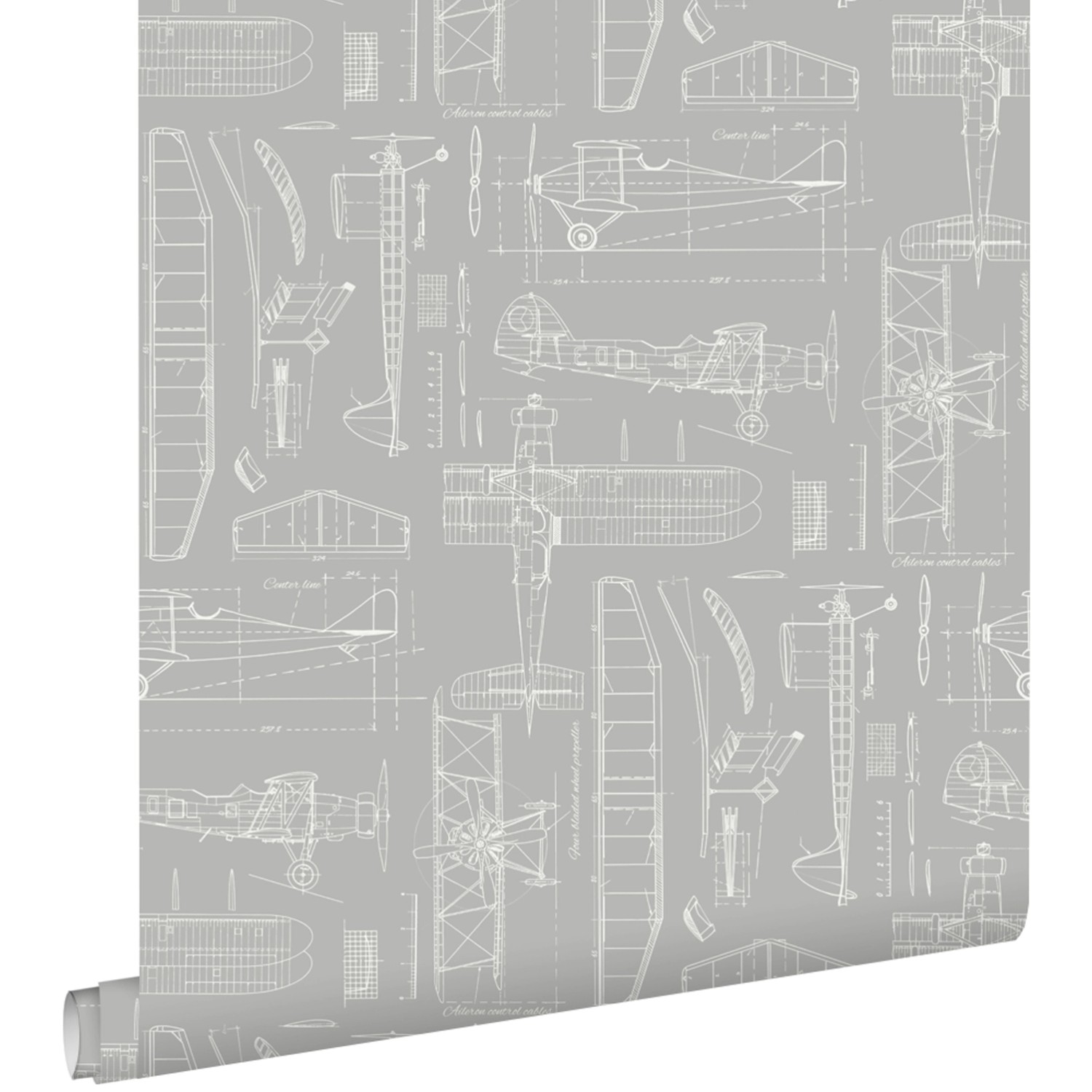 ESTAhome Tapete Kontruktionszeichnungen von Flugzeugen Taupe 53 cm x 10.05 günstig online kaufen