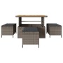 Graue vidaXL Garten Essgruppe, 4-teilig, aus Poly Rattan mit Tisch und Hockern.