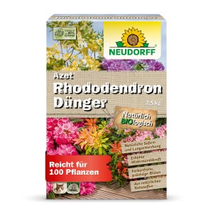 Packung Neudorff Azet Rhododendron-Dünger 2,5kg für kräftiges Wachstum und prächtige Blüten.