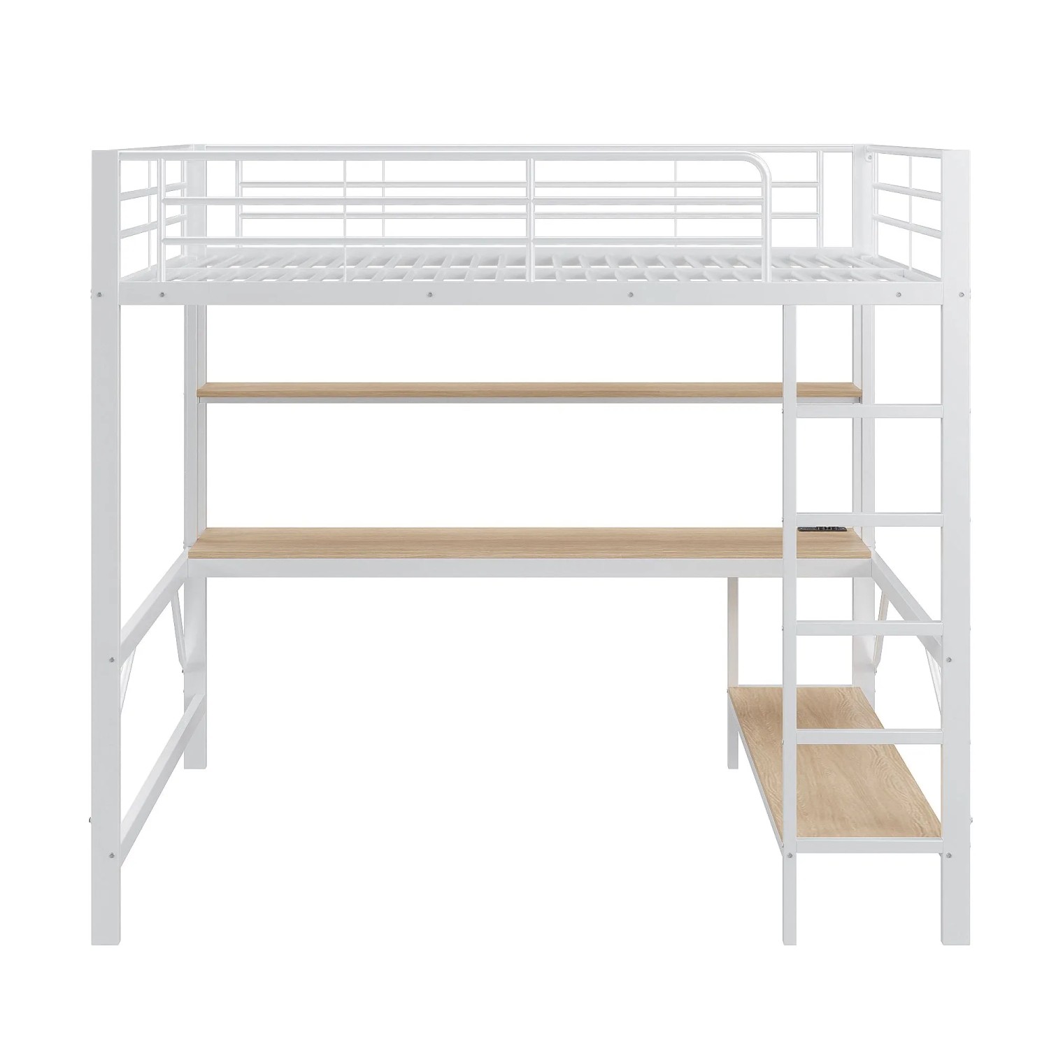 okwish Hochbett 140x200cm mit Schreibtisch und LED Leuchten Weiß ohne Matratze