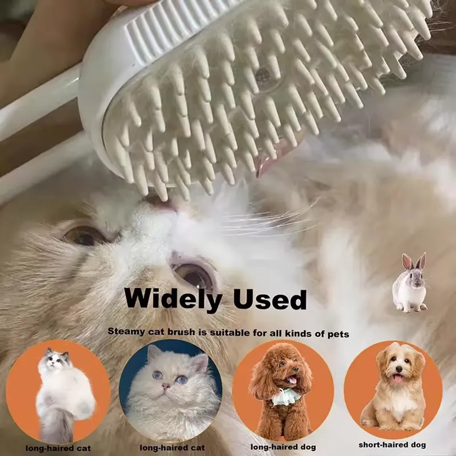 PETSATION 3-in-1 Dampfbürste mit Silikonborsten pflegt das Fell einer Katze. Vielseitig für Hunde & Haustiere.