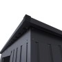 Detailaufnahme: Dunkelgrauer Juskys Metall Geräteschuppen mit Pultdach. Gartenhaus mit Stahlelementen.