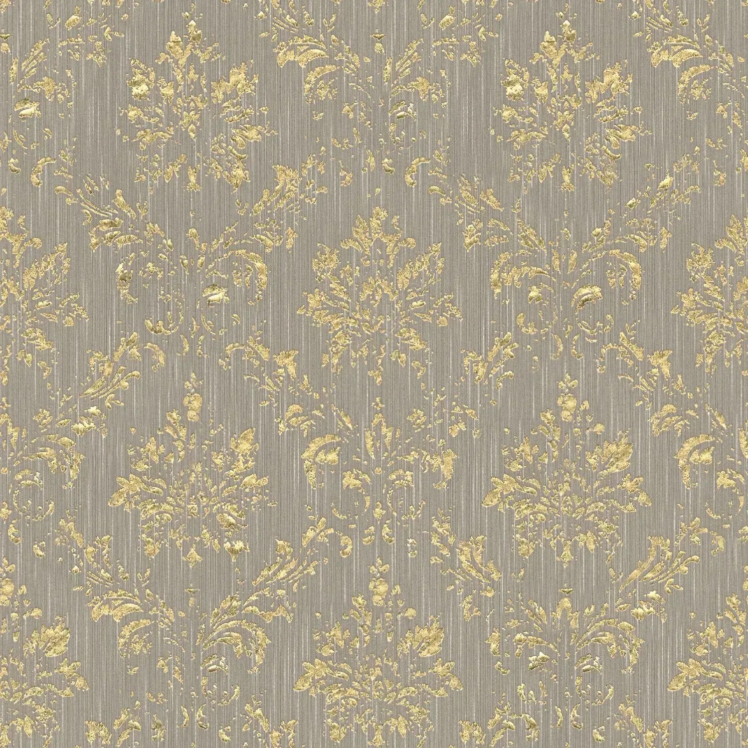 Barock Tapete beige-gold mit Ornamenten und Schimmer für Wohnräume.