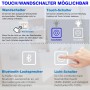 Funktionen des Badspiegels: Wand-, Touchschalter, Bluetooth-Lautsprecher und Lichtschalter für LED-Farbe.
