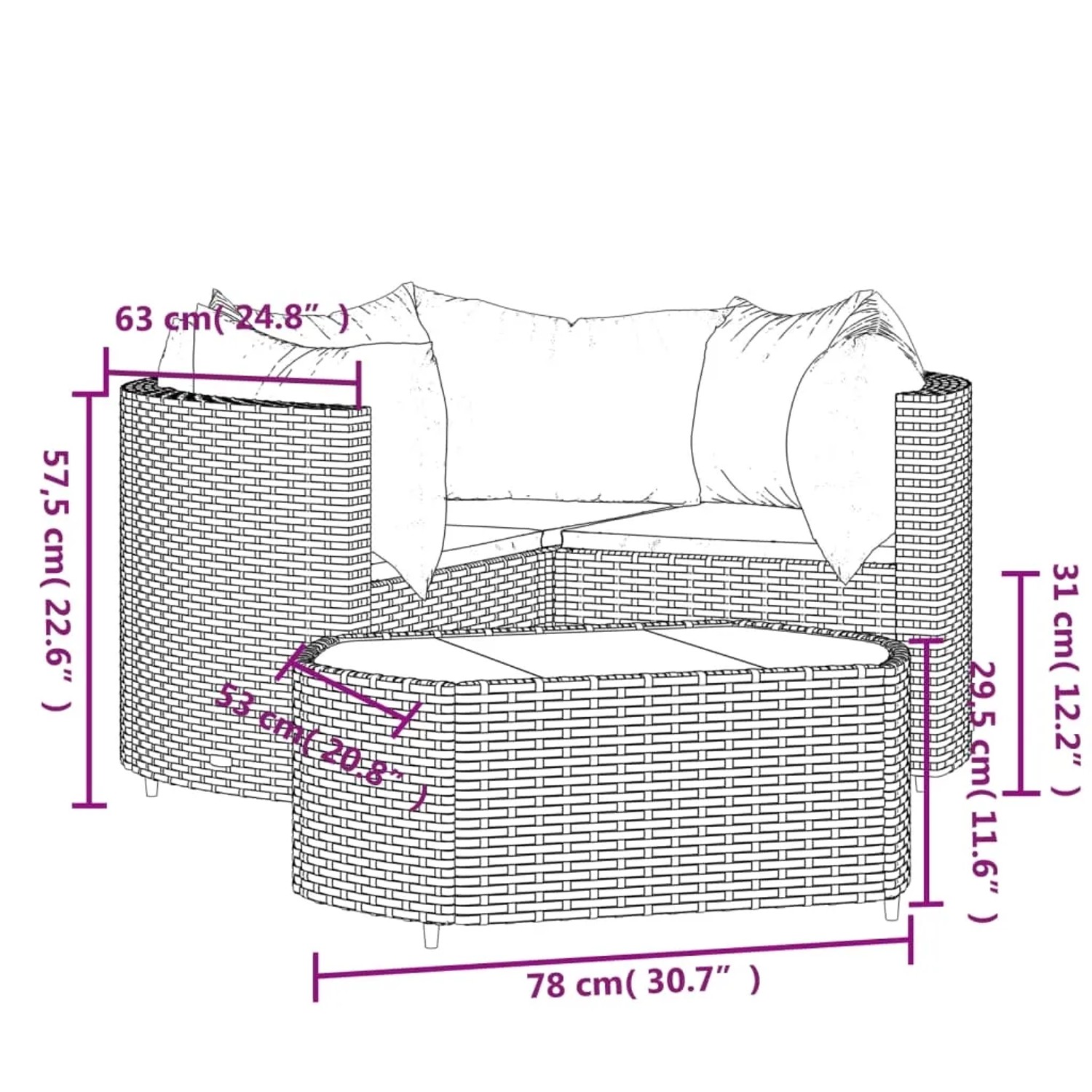 vidaXL Garten Lounge Set, 4-teilig, grau, Poly Rattan mit Kissen. Gartenmöbel für Terrasse und Balkon.