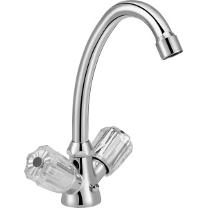 Zweigriff-Waschtischarmatur Ledro Chrom mit transparenten Acrylgriffen.