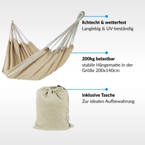 Cremeweiße Toldoro Hängematte mit Tasche für Outdoor & Indoor, 200x140cm.
