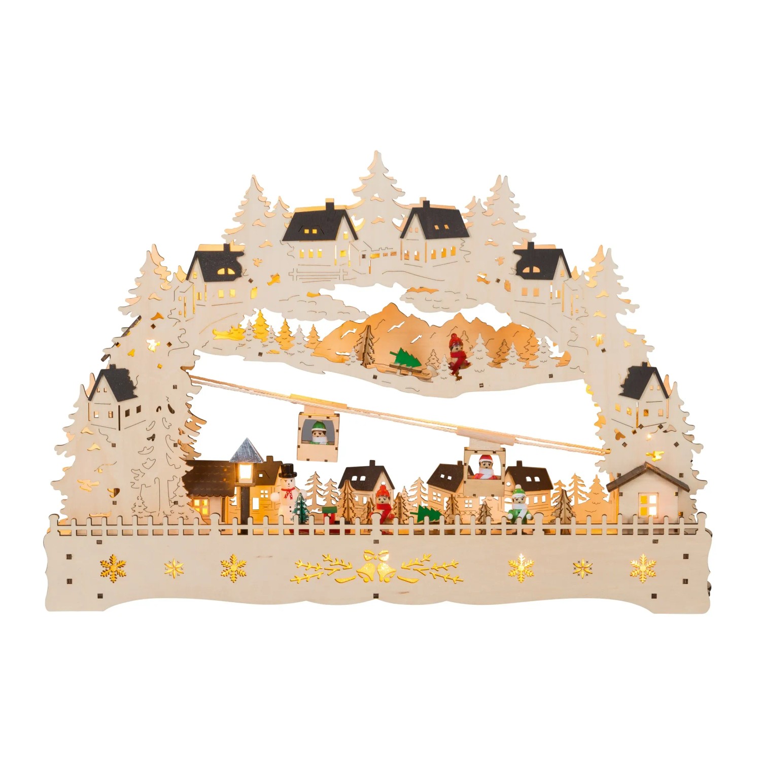 HGD LED-Lichterbogen Wintersport mit beweglicher Seilbahn 56 cm x 9 cm x 39 cm