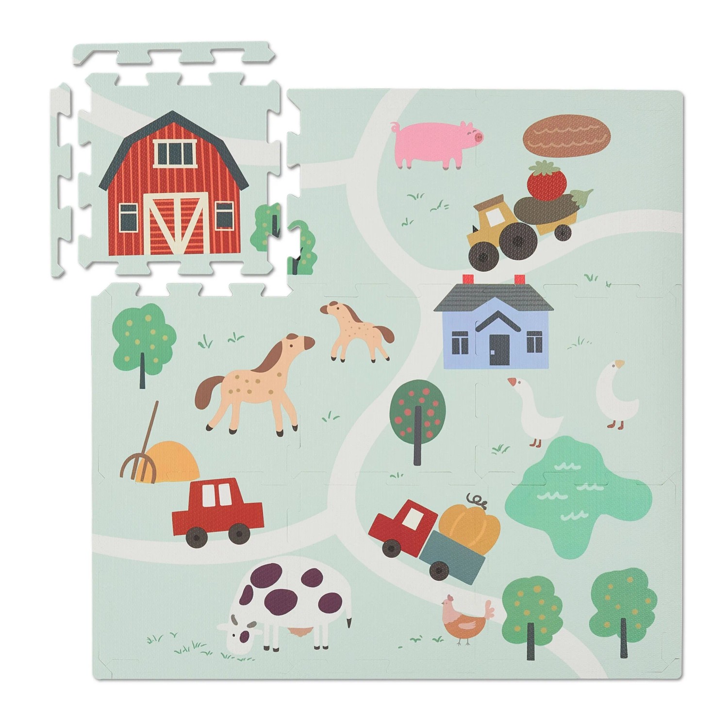 Relaxdays Puzzlematte Farm PE/PEVA Bunt Abwischbar 1 cm x 89,5 cm x 89,5 cm 670 g