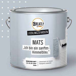 CREATE! by OBI Wandfarbe Mats Himmelblau, matte Innenfarbe im Farbeimer.