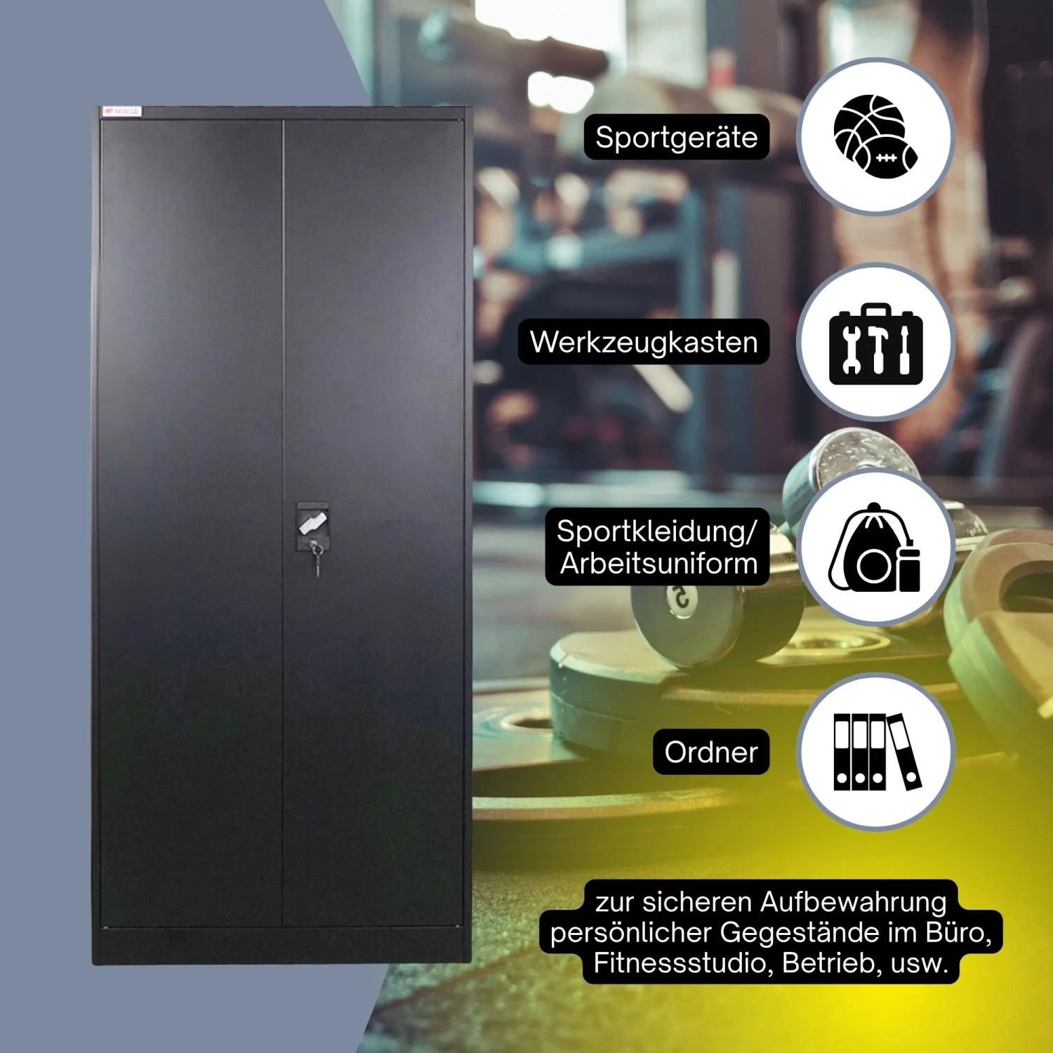 PROREGAL Flügeltürenschrank ELEPHANT Mit 2 Türen Abschließbar HxBxT 180x80x40cm 6 Fächern & Kleiderstange Stahl Pulverbeschichtet Schwarz Spind_5