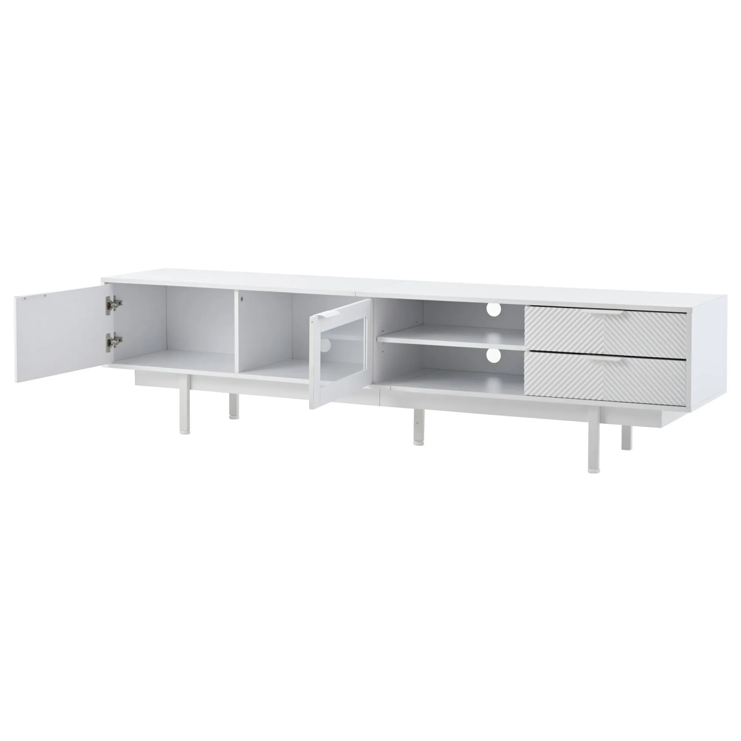 okwish TV Schrank mit Türen Schubladen Stauraum 200x40x50.5cm Weiß