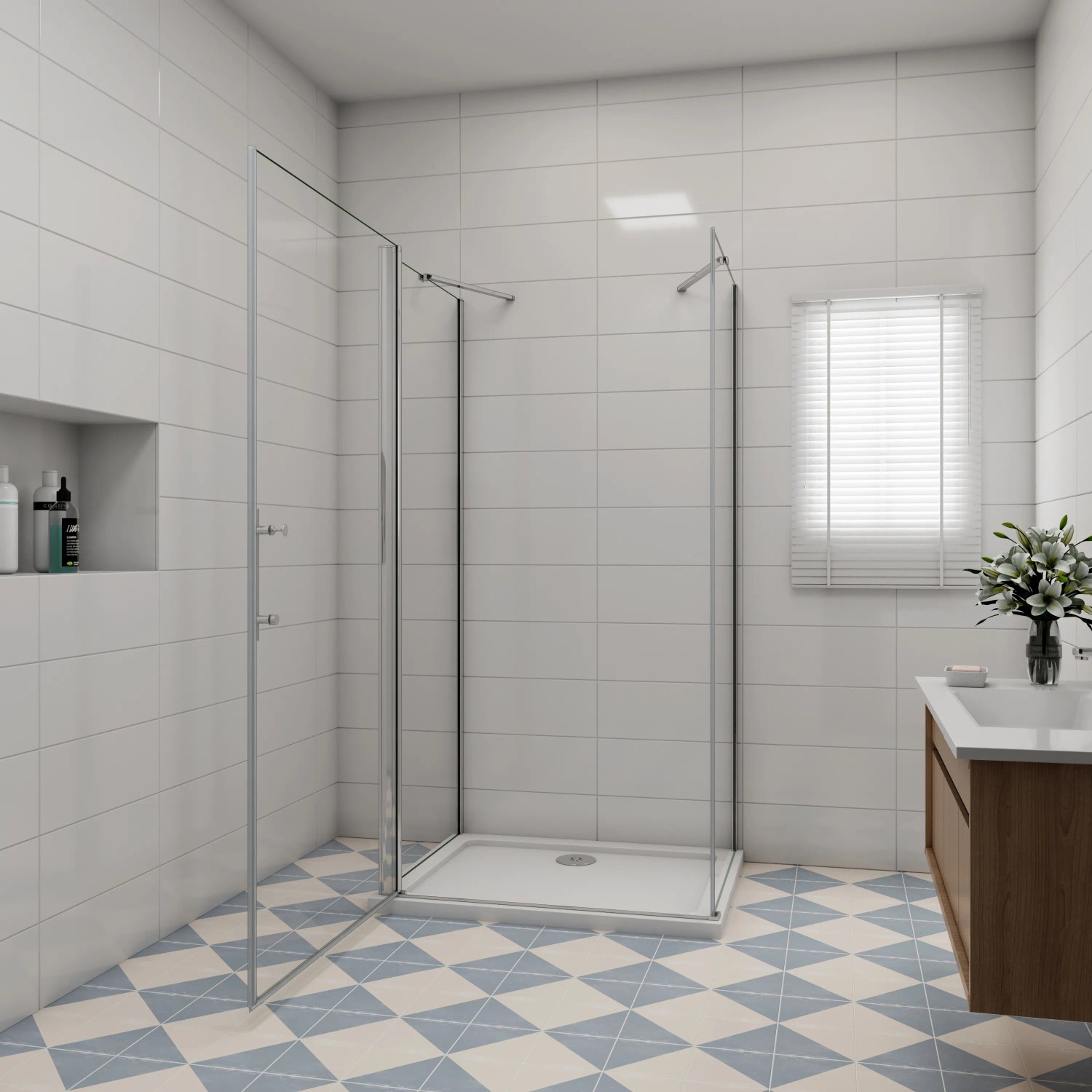 Aica Sanitär U-FORM Duschkabine 90x90cm – Drehfalttür, 6mm Nano-Glas, Verchromter Rahmen, Bodeneben Montierbar