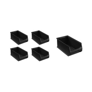 PROREGAL SparSet: 5 leitfähige, schwarze ESD Sichtlagerboxen, 15x20x35 cm, 7,2 Liter, für Aufbewahrungssysteme.