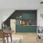 OPTIFIT Savona405 Küchenzeile, 210 cm, steingrün mit E-Geräten wie Mikrowelle und Geschirrspüler.