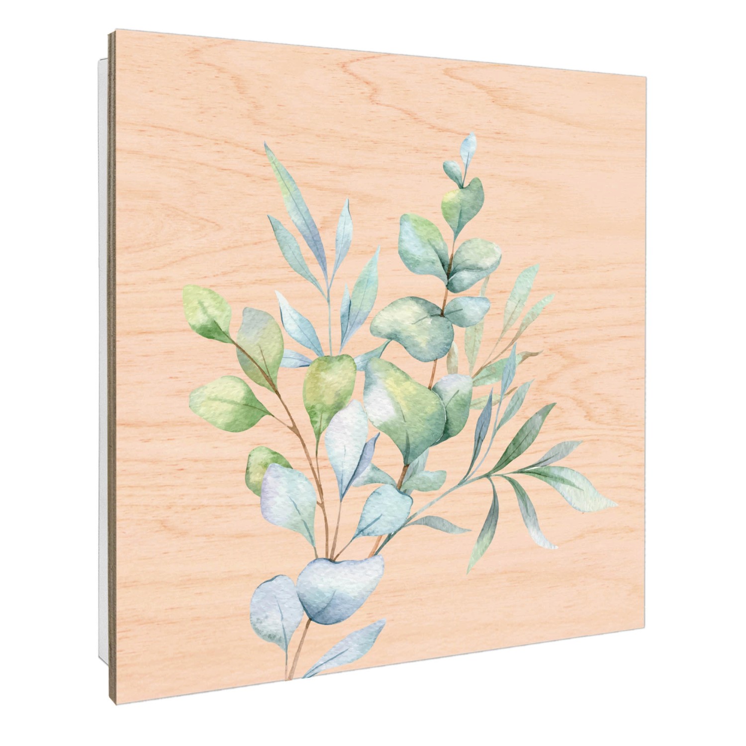 Banjado Schlüsselkasten mit Eukalyptus Aquarell Motiv, Holzfront, 50 Haken, Scharnier links.