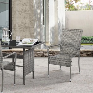 6er Set graue Polyrattan Gartenstühle Yoro mit Armlehnen, stapelbar.