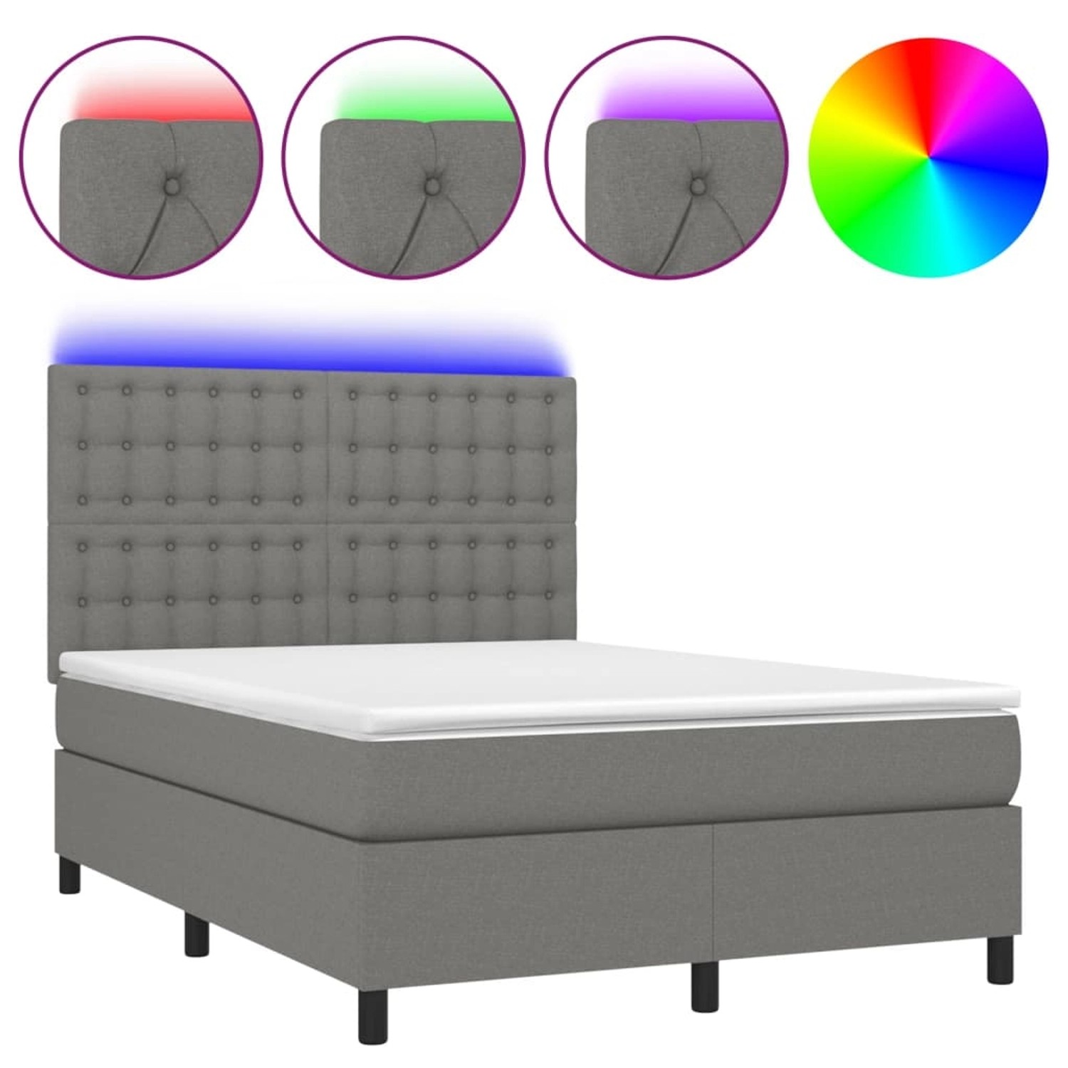 vidaXL Boxspringbett mit Matratze & LED Dunkelgrau 140x190 cm Stoff1467719 günstig online kaufen