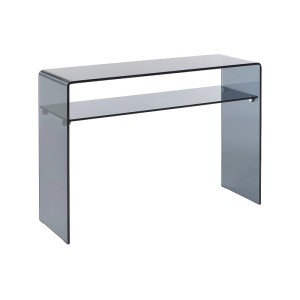 Moderner Konsolentisch Stileos aus anthrazitgrauem Glas mit Ablage, 110 cm. Ideal für Wohnzimmer.