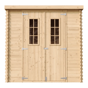 Timbela Holz-Gartenhaus M311C, beige-braun, mit Doppeltür und Fenster. Ideal für kleine Gärten.