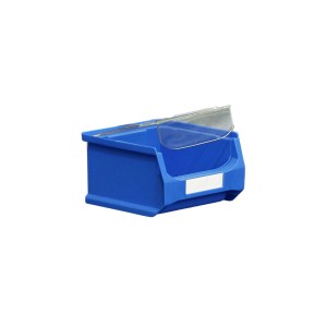 Blaue Sichtlagerbox 0.4L mit Deckel, Teil eines Aufbewahrungssystems.
