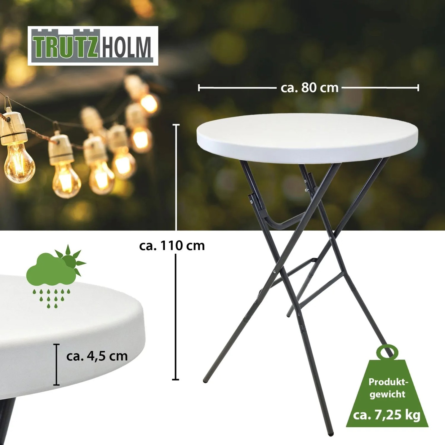 TRUTZHOLM Stehtisch klappbar Ø 80 cm H 110 cm weiß kaufen bei OBI