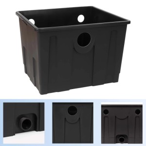 Schwarze Sunsun CBF-350C Filterwanne Stufe 1 für Teichfilter. Robustes Ersatzteil mit Anschlüssen.