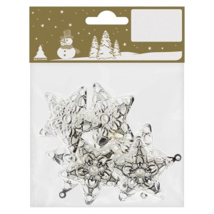 6er-Set Metallsterne mit Öse, 4 cm, silberfarben, Weihnachtsdekoration.