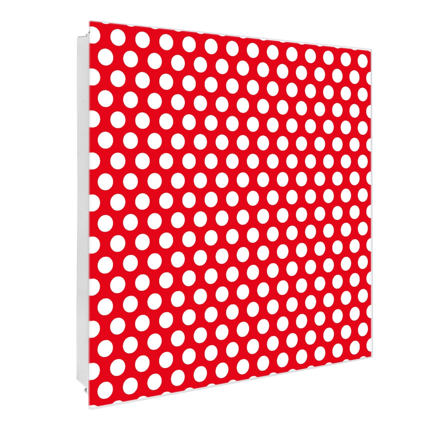 Banjado Großer Schlüsselkasten Glas 30x30cm Weiß Scharnier Links 50 Haken Beschreibbar Magnetisch Motiv Punkte Rot