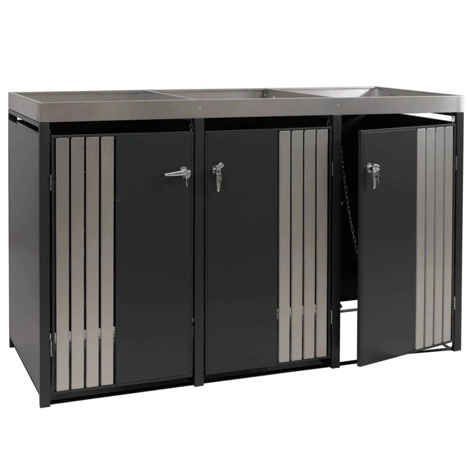 MCW 3er-Mülltonnenverkleidung O67 Anthrazit Edelstahl 125x196x84cm