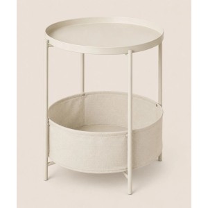 Runder SONGMICS Beistelltisch in Beige mit Metallgestell und Stoffkorb. Moderner Ablagetisch für Wohnzimmer oder Schlafzimmer.
