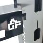 Detailansicht des Grillpeter Mangal Ruslan Deluxe Holzkohlegrills aus Edelstahl mit Logo und Haken.