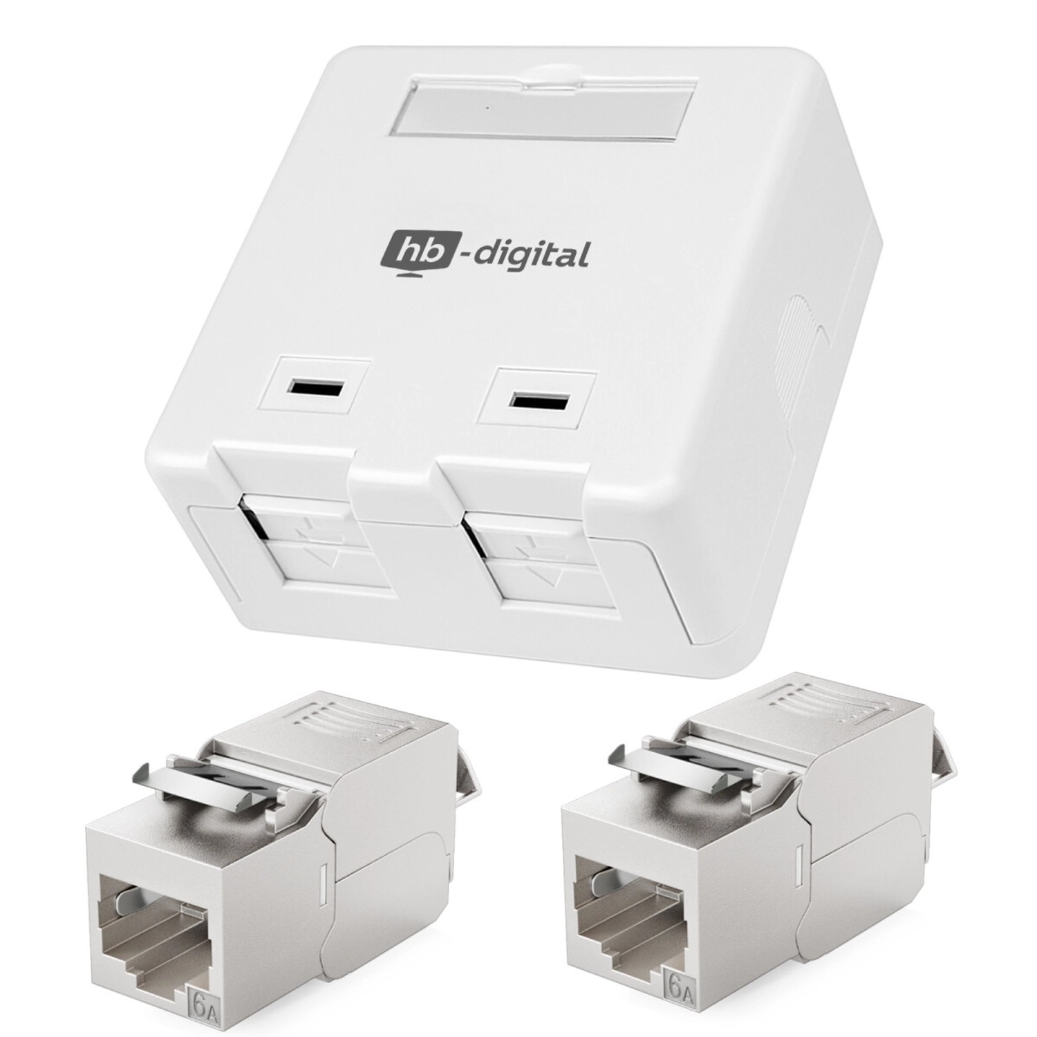 hb-digital Set Anschlussbox 2 Port Keystone Module CAT 6a