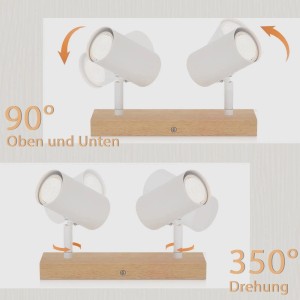 ZMH Aufbaustrahler GU10 2-fach Weiß Retro Metall Holz 350° Schwenkbar max. 25W