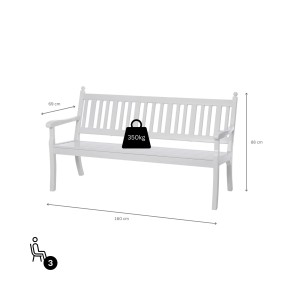 Weiße PROREGAL Gartenbank Aruba für 3 Personen, aus witterungsbeständigem Kunststoff. Parkbank, Sitzbank.