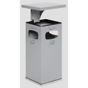 PROREGAL Kombiascher Mit Verstärktem Schutzdach 38 Liter HxBxT 91 x 39,5 x 39,5 cm Verzinkter Stahl Silber