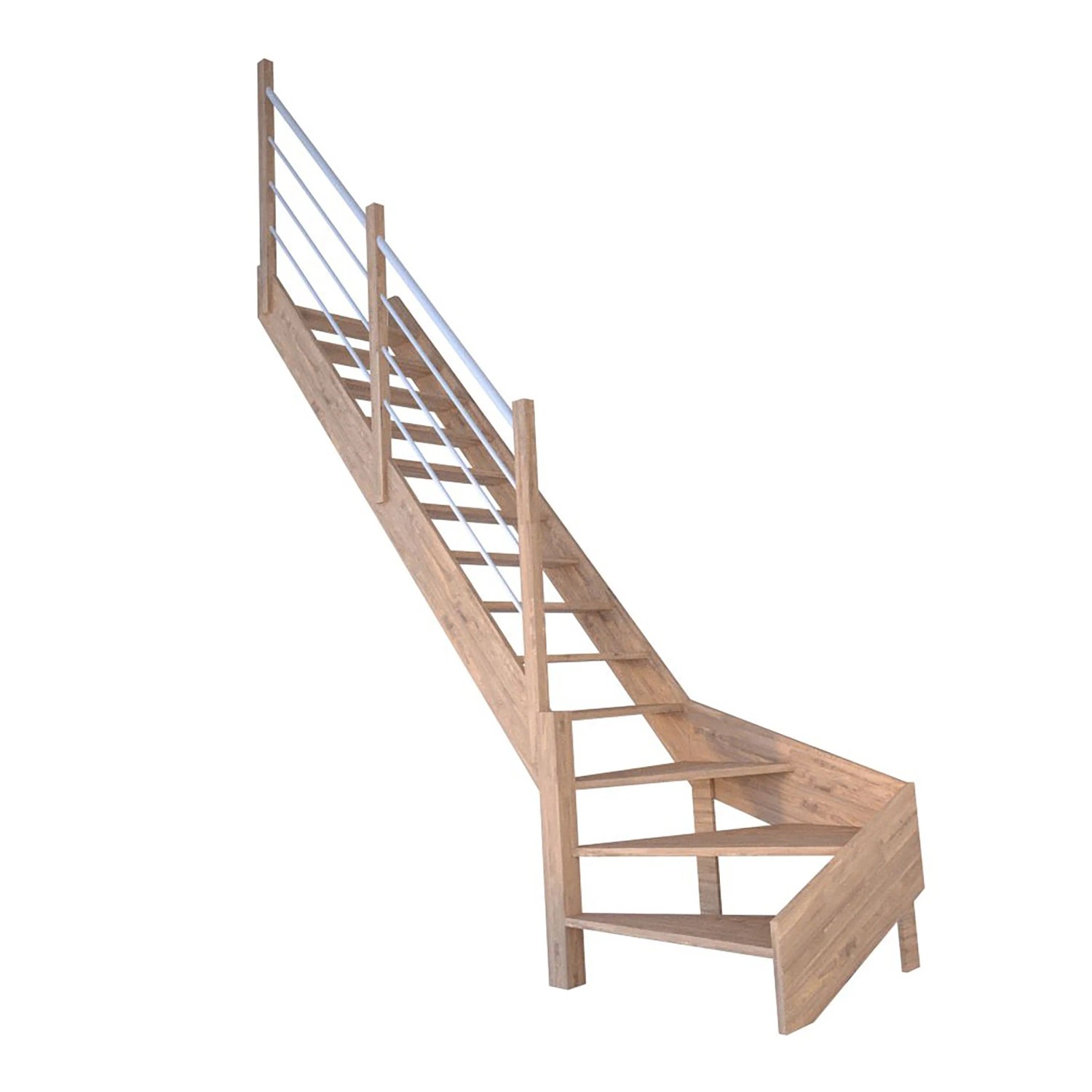 StarWood Treppe Rhodos Eiche Gew. L Holz-Edelstahl-Geländer Weiß FSC® günstig online kaufen
